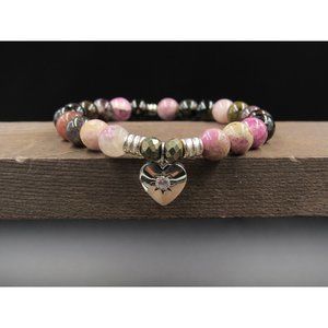 7" Sterling Silver CZ Heart Charm With Various Stones Expandable Bracelet